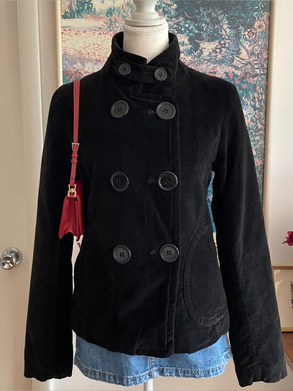 No Boundaries Corduroy Jacket Small Black Double Breasted Dark Academia Y2K